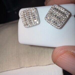 Iced Square Baguette Moissanite Earrings Men Ladies - 925 Sterling Silver